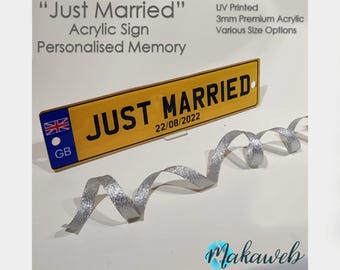 Just Married, Personalised Wedding Sign,License plate style,Novelty, customisable, Wedding decoration,