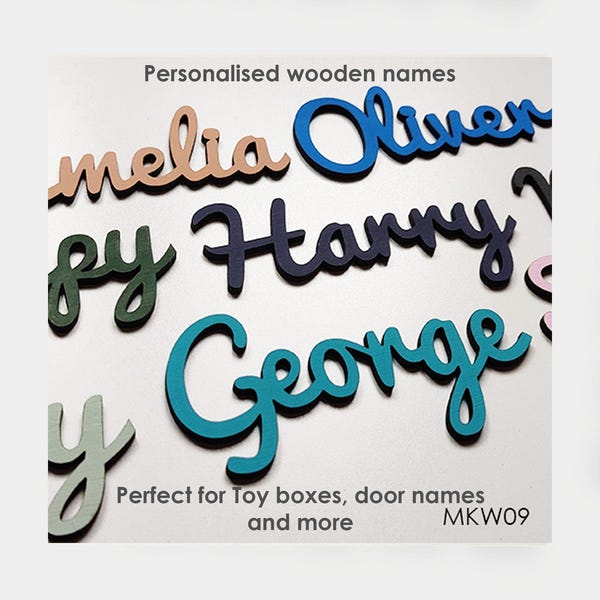 Letrero de madera personalizado con nombre, caja de juguetes, nombre para puerta, palabras artesanales, palabras cortadas con láser, letrero con nombre, nombre infantil, regalo para bebé, tamaños grandes disponibles