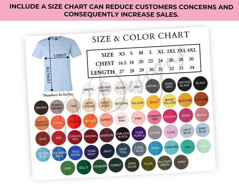 Download Bella Canvas 3001 Size Color Chart ALL 60 COLORS | Etsy