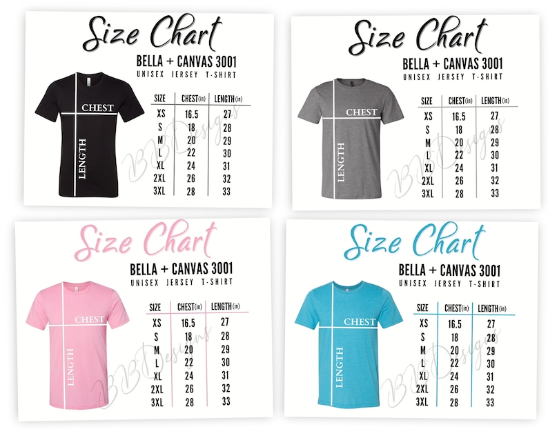 Bella Canvas 3001 Size Chart Mockup Tshirt3001 Unisex Size | Etsy