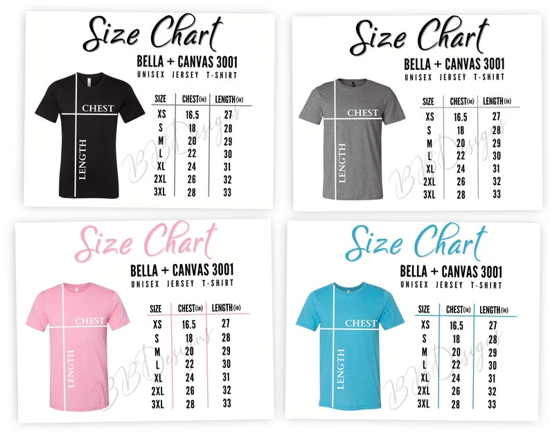 Bella Canvas 3001 Size Chart Mockup Tshirt3001 Unisex Size | Etsy