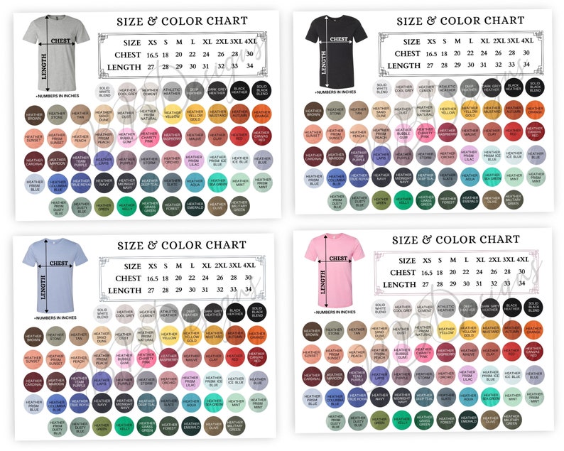 Download Bella Canvas 3001 CVC Heather Color Chart Editable BC3001 ...