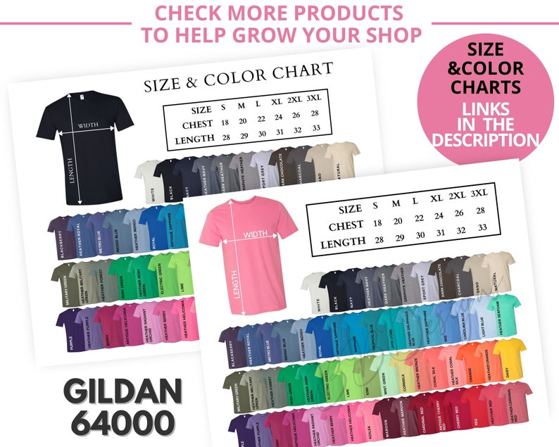 Download Gildan 64000 Size and Color Chart Softstyle Mockup Shirt ...