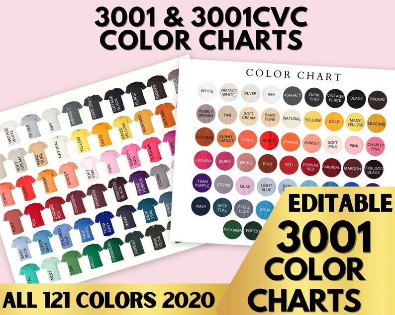 Download Bella Canvas 3001 Color Charts Mockup Editable 3001 3001 | Etsy