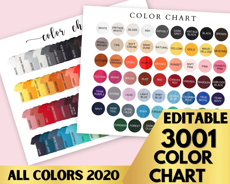 Download Bella Canvas 3001 Color Chart Unisex Jersey TShirt Color Chart | Etsy