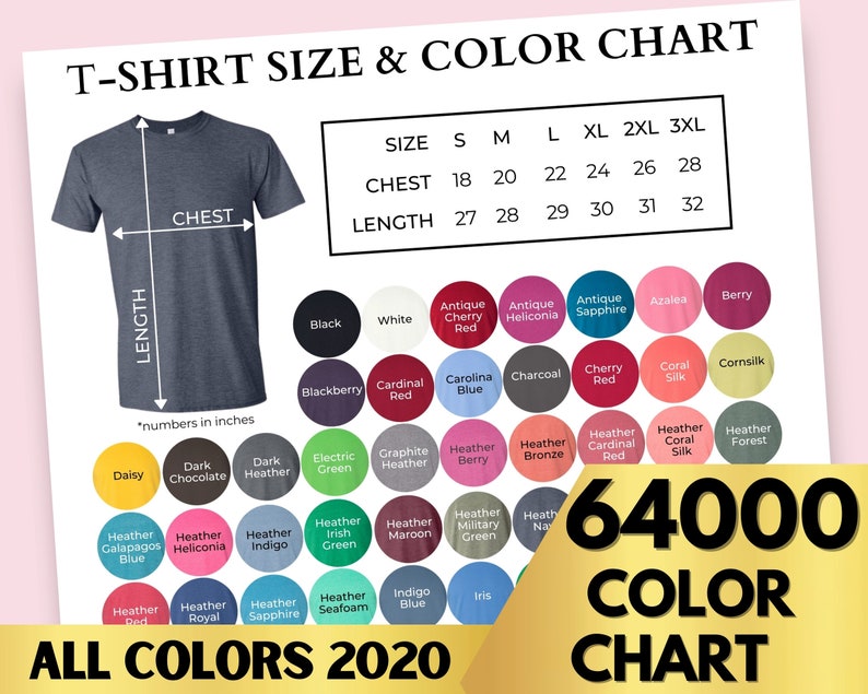 Download Gildan 64000 Size and Color Chart Softstyle Mockup Shirt ...