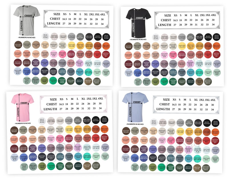 Download Bella Canvas 3001 CVC Heather Color Chart Editable BC3001 | Etsy