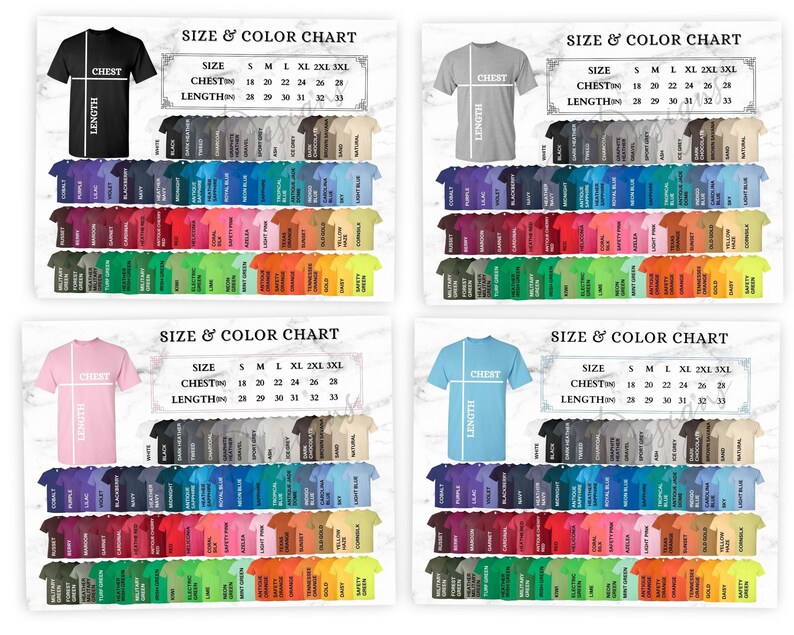 Download Gildan 5000 Color and Size Chart MockUp Shirt Gildan 5000 ...
