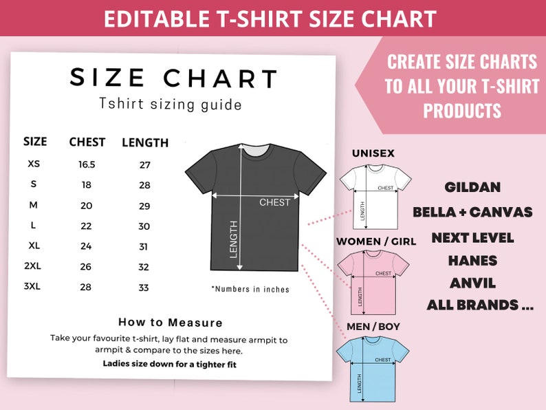 Download Editable Size Chart Gildan 64000 Softstyle Mockup Shirt ...
