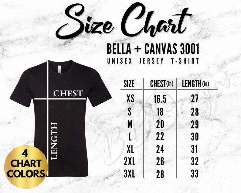 bella canvas unisex size chart