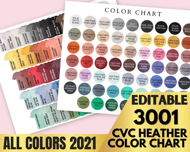 Download Bella Canvas 3001 Heather CVC Color Chart T-Shirt Mockup Flat | Etsy