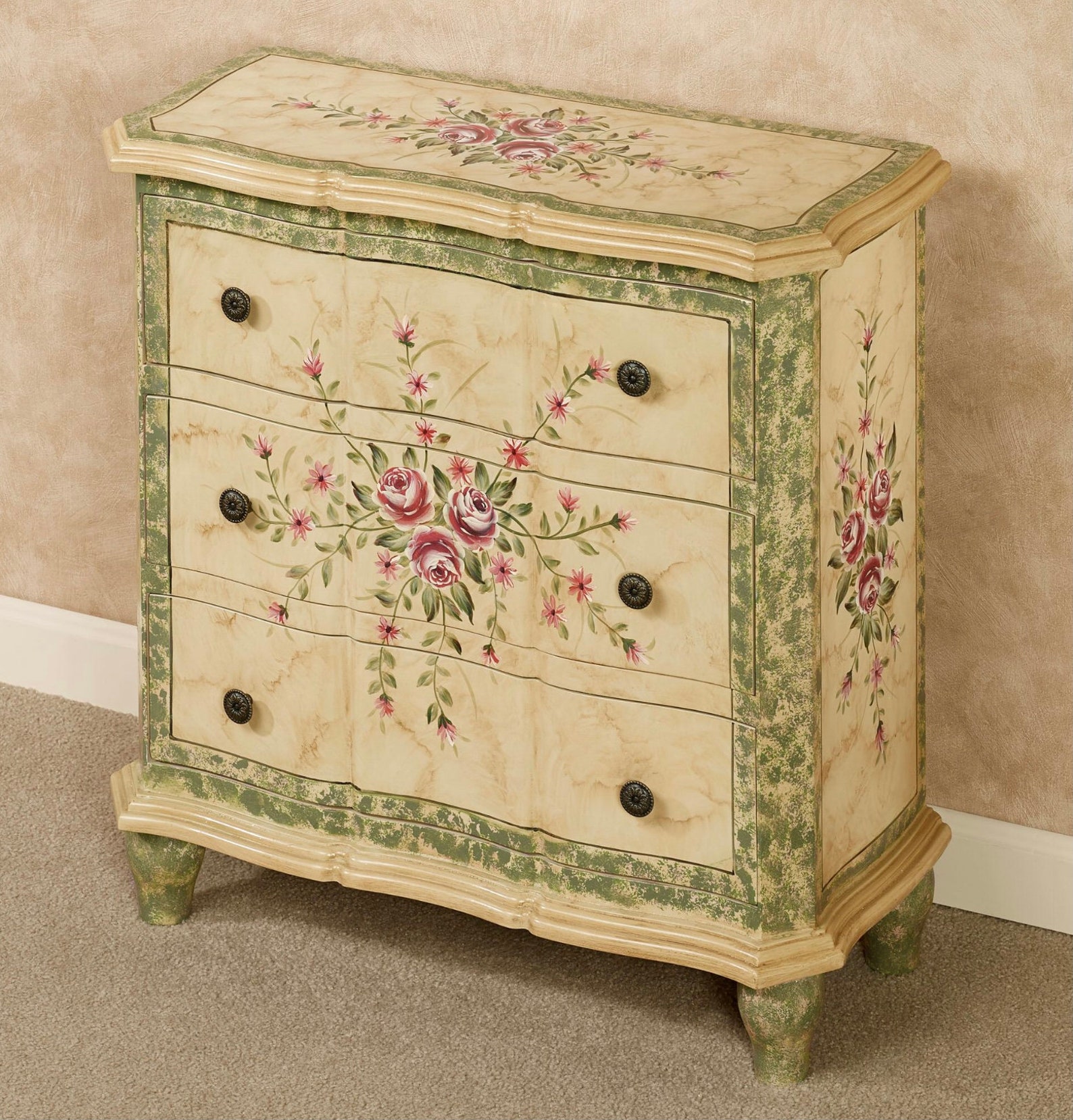 Hand Painted Floral Storage pink flowers sage green Etsy