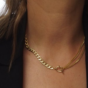 Collier chaîne à bascule en or, tour de cou plat, tour de cou chaîne épaisse avec fermoir barre en T, bijoux résistants à la ternissure