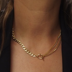 Gold Toggle Chain Necklace, Flat Curb Chain Choker, Thick Chain Choker with T Bar Clasp, Tarnish Resistant Jewelry
