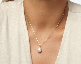 Teardrop Pearl Pendant Necklace, Real Single One Pearl Necklace, Simple Wedding Peal Accessories For Women, Bridesmaid , Anniversary Gift