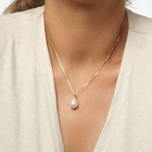 Teardrop Pearl Pendant Necklace, Real Single One Pearl Necklace, Simple Wedding Peal Accessories For Women, Bridesmaid , Anniversary Gift