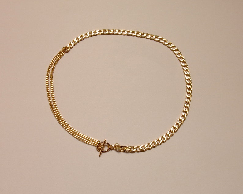 Collier chaîne à bascule en or, tour de cou plat, tour de cou chaîne épaisse avec fermoir barre en T, bijoux résistants à la ternissure image 4