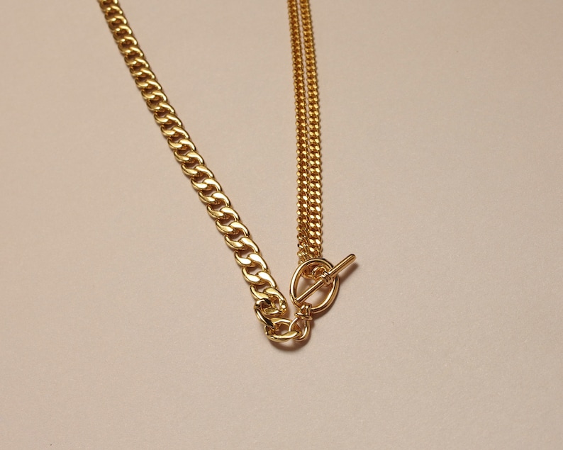 Collier chaîne à bascule en or, tour de cou plat, tour de cou chaîne épaisse avec fermoir barre en T, bijoux résistants à la ternissure image 6