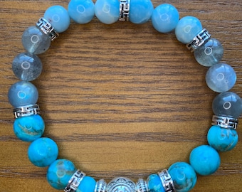 Bracelet stretch turquoise, labradorite et Larimar 8 mm