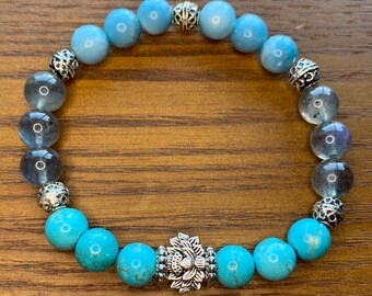 Bracelet stretch turquoise, labradorite et Larimar 8 mm
