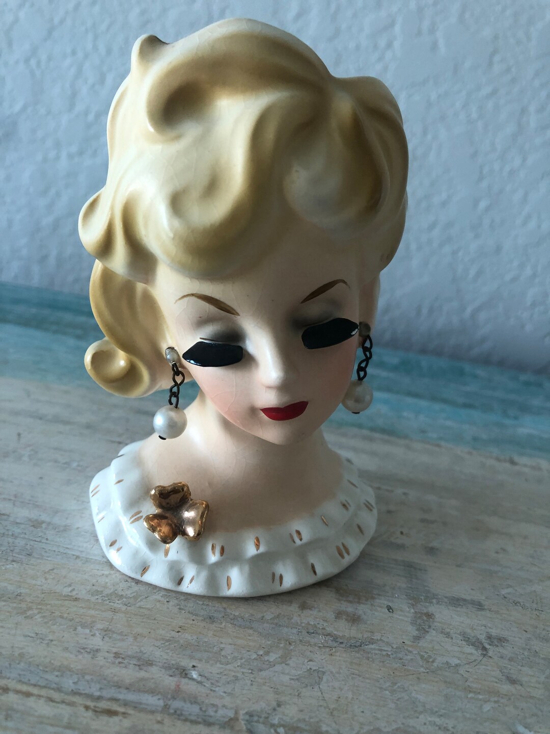 1950's Napcoware Lady Head Vase C5938 With Faux Pearl Earrings & Faux Gold Brooch RARE Etsy