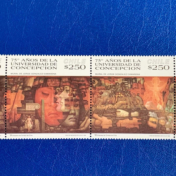 Chile - Original Vintage Postage Stamps- 1994 Mural Jorge Gonzalez - Univeristy Conception - for the collector, artist or crafter