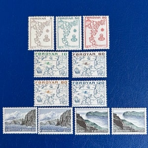Islas Feroe - Sellos postales antiguos originales - 1975 - Mapas y paisajes - Para coleccionistas, artistas y artesanos