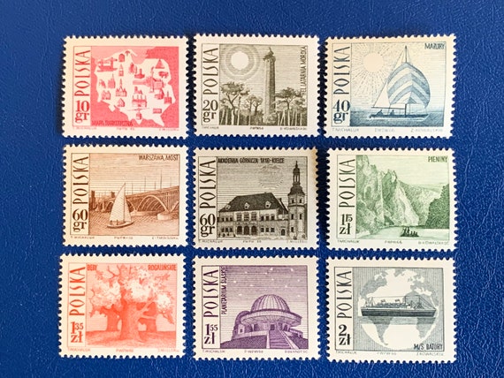 Poland - Original Vintage Postage Stamps - 1966 Tourist Attractions- for  the collector, artist or crafter- scrapbooks, decoupage, collage