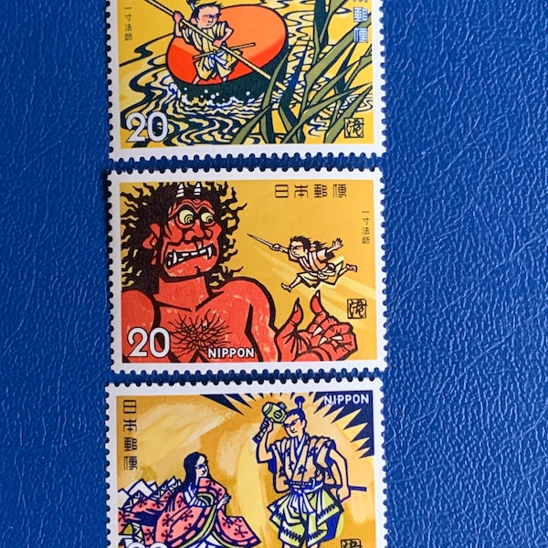 Japan - Original Vintage Postage Stamps- 1974 Folklore Issun-Boshi -for the collector, artist or crafter -scrapbooks, collage