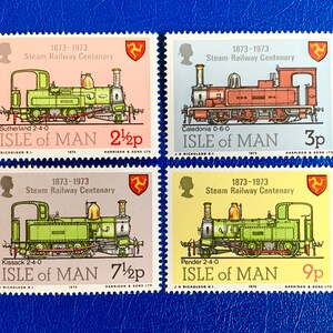 Isola di Man - Francobolli d'epoca originali - Centenario della ferrovia a vapore del 1973 - per collezionisti, artisti o artigiani