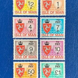 Isola di Man - Francobolli d'epoca originali - Francobolli dovuti del 1975 - per collezionisti, artisti o artigiani