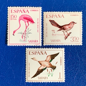 sp. Sahara - Sellos postales antiguos originales - 1967 - Día del sello: Aves - para coleccionistas o artesanos