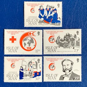 Isola di Man - Francobolli d'epoca originali - 1989 - 125° anniversario della Croce Rossa e dell'Ospedale Nobel - per collezionisti, artisti o artigiani