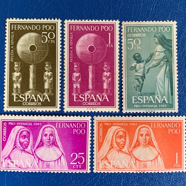 Sp. Fernando Po -Original Vintage Postage - 1963 Pro Children & Native Sacred Objects - for the collector, artist or crafter