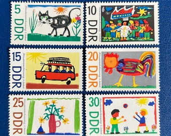 Deutschland (DDR) – Originale Vintage-Briefmarken – 1967 – Kinderkunst – für Sammler, Künstler oder Bastler