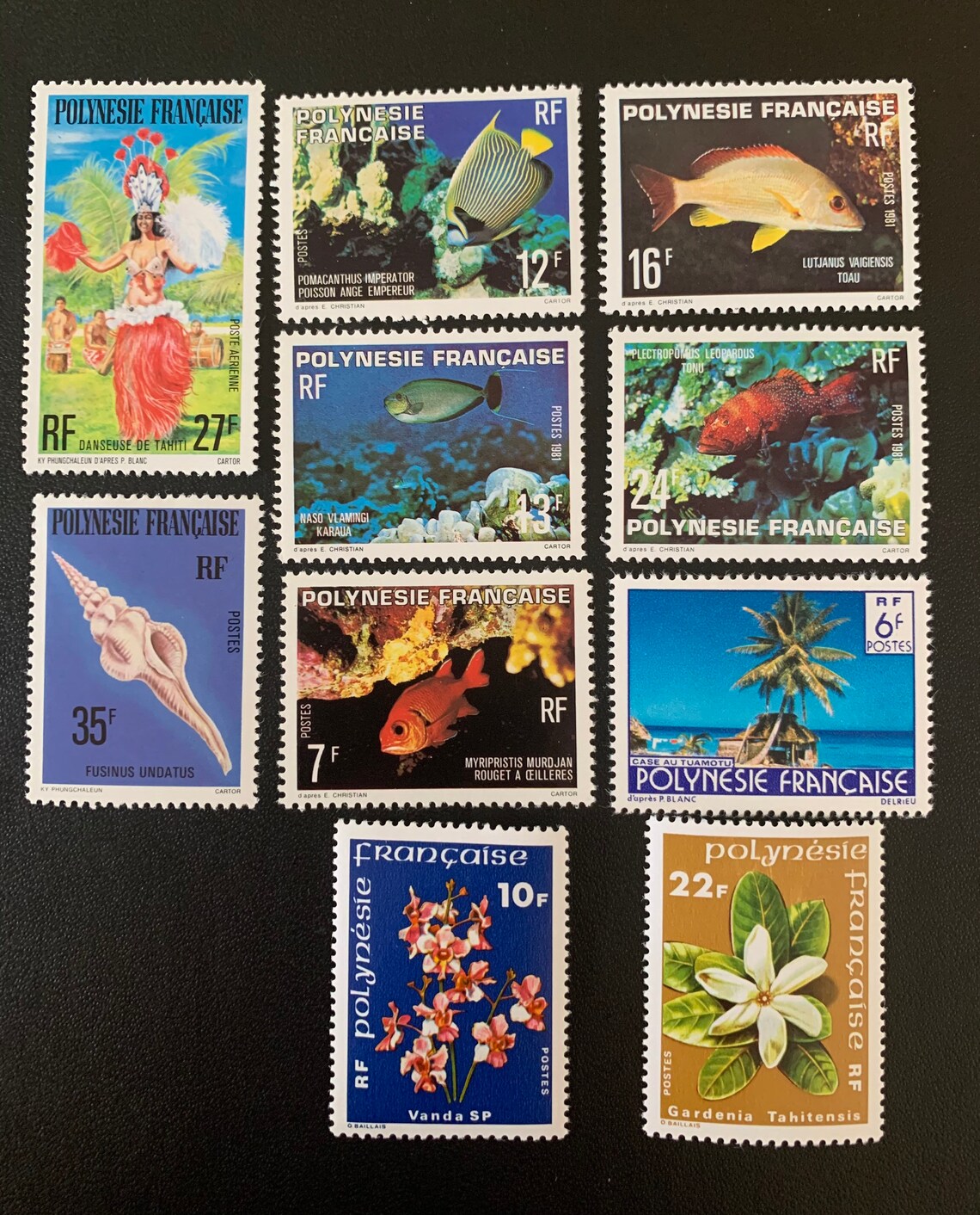 10 Original Vintage Postage Stamps French Polynesia 1977 Etsy