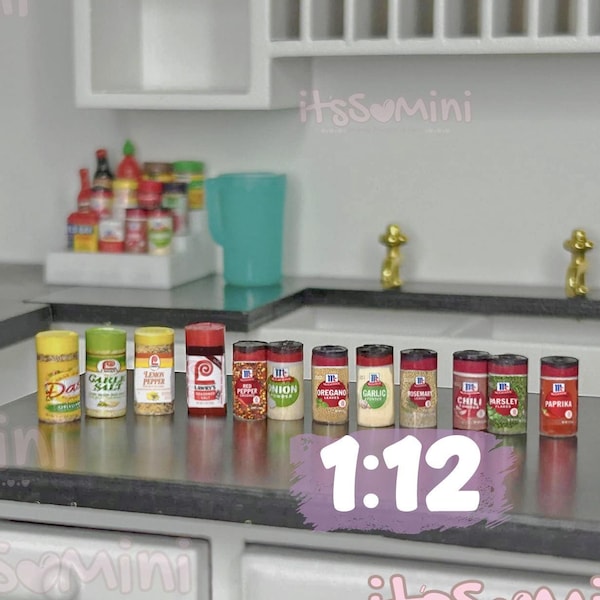 Miniature 1:12 dollhouse seasonings, dollhouse groceries, pretend food diorama doll food