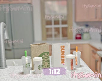 Miniature 1:12 Dollhouse takeout bag mini drink cup diorama miniature coffee doll food