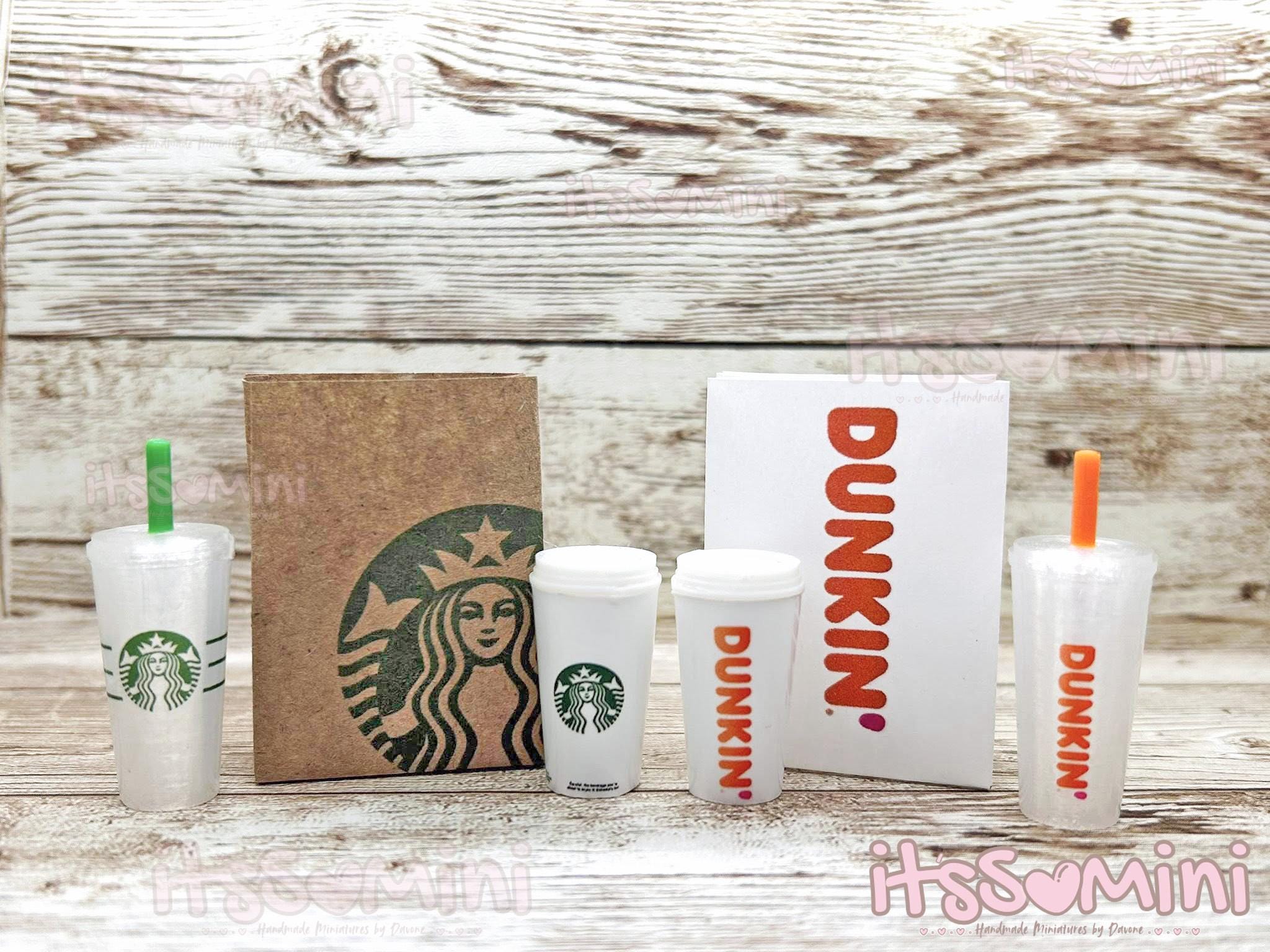 Miniature 1:6 takeout bag, mini drink cup, playscale, diorama, pretend play, dollhouse, miniature fast food, coffee