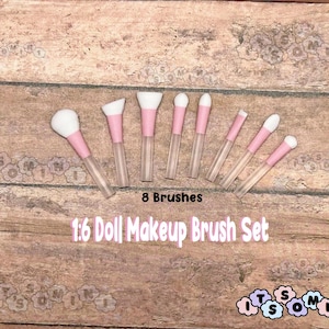 Miniature 1:6 Dollhouse makeup brush doll beauty glam pink pretend makeup doll diorama