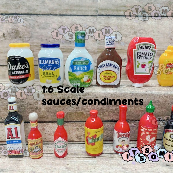 Miniature 1:6 playscale Sauce, condiments, hot sauce, Mini Mayonnaise