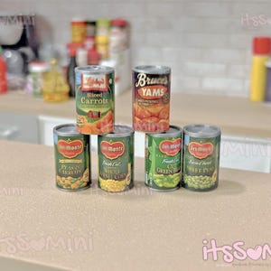 Miniature 1:6 dollhouse canned vegetables doll groceries canned green beans corn mini yams