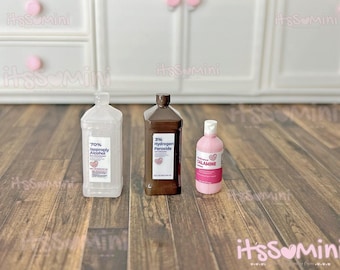 Miniature 1:6 Dollhouse Rubbing Alcohol, Mini Peroxide for dioramas doll essentials mini calamine lotion playscale