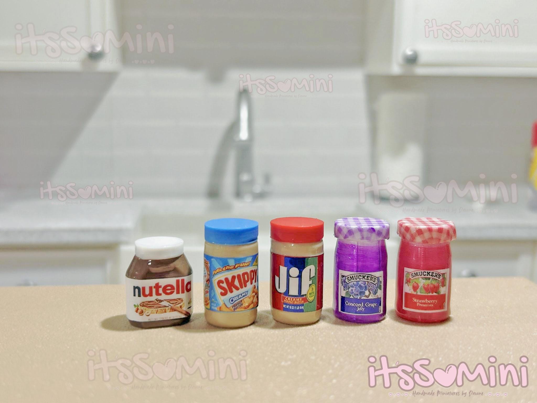 Miniature 1:6 dollhouse food, mini peanut butter miniature jelly doll groceries mini jam jar