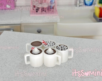 Miniature 1:6 playscale Hot chocolate dollhouse food winter groceries marshmallows mini hot coco