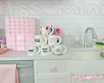Miniature 1:6 Playscale Mugs for dollhouse pretend play