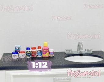 Miniature 1:12 Dollhouse Medicine, diorama pretend meds dollhouse groceries doll essentials