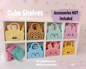 Miniature cube shelves for organizing mini baskets