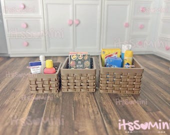 Miniature 1:6 Dollhouse playscale Baskets for mini items doll essentials for pretend play