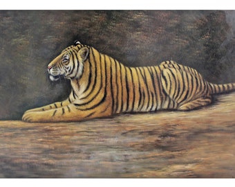 CUSTOM Art Painting, Tiger Painting, Animal Original Oil Art on Horizontal Canvas 37x24"-Free Shipping
